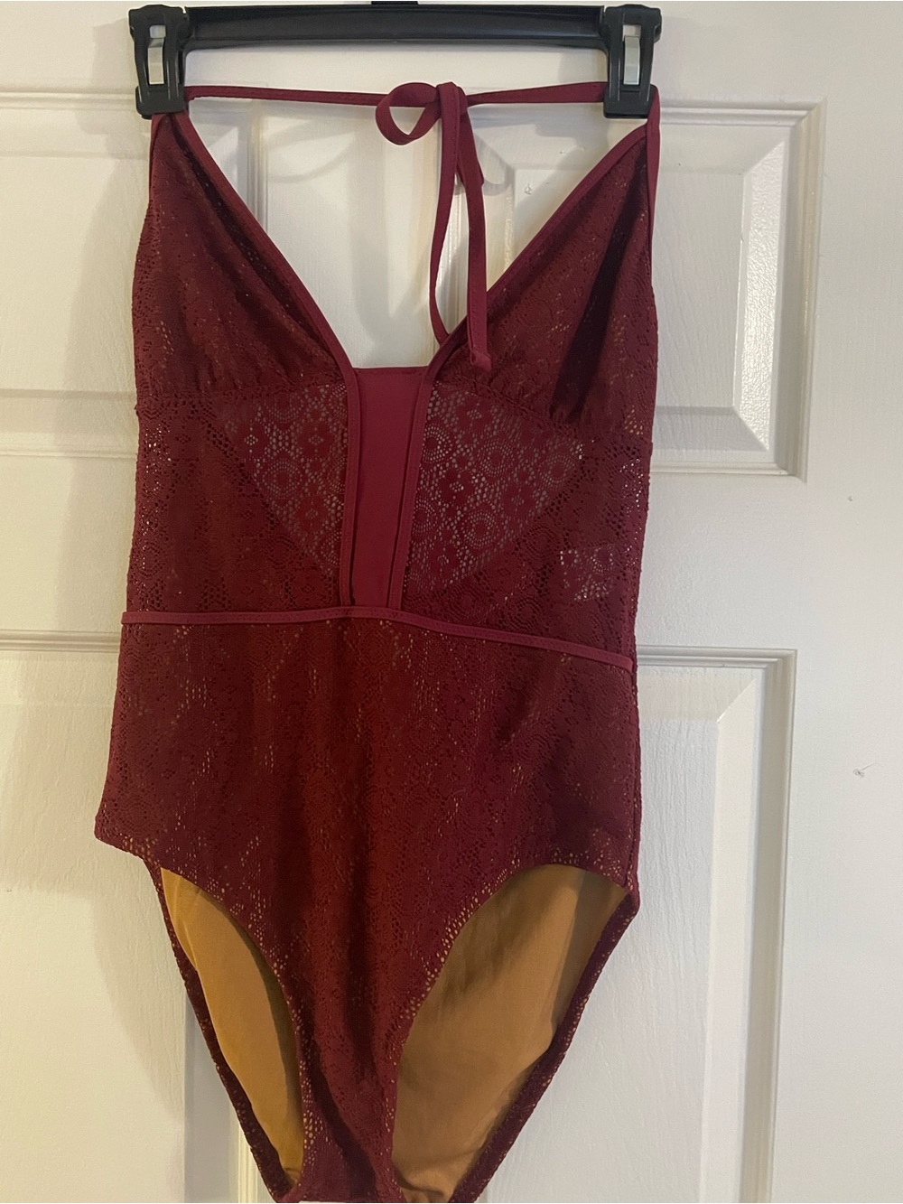 Burgundy Lace One-Piece Swimsuit